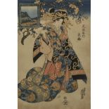 JAPON, Keisai Eisen (1790-1848), "La courtisane Nagabashi." Estampe japonaise de la maison Owar...