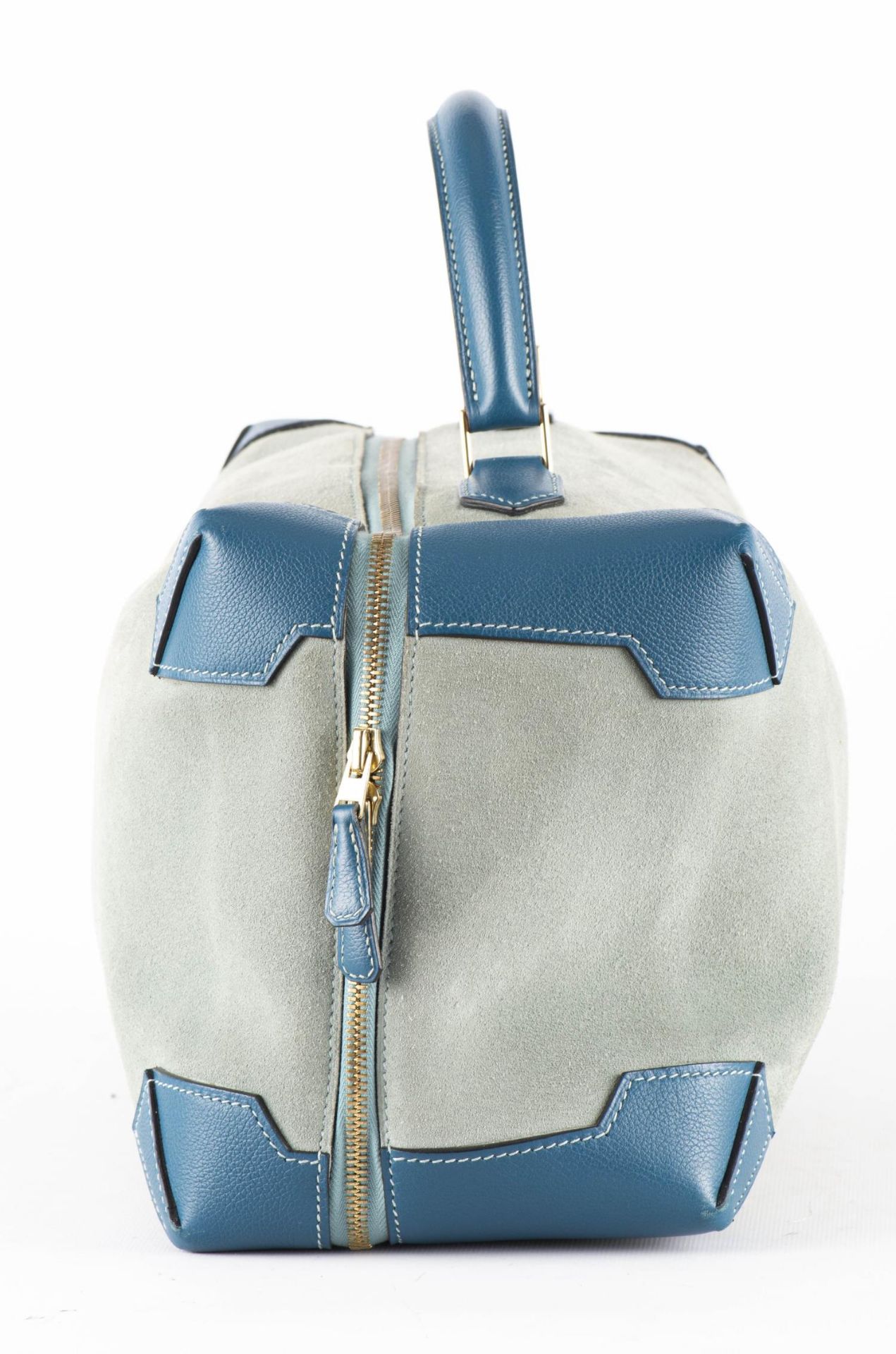 HERMES, Sac "Maxibox" en veau grizzly et evercolor, couleur bleu ciel et bleu de galice... - Image 4 of 12