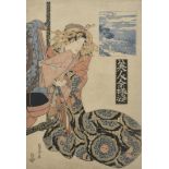 JAPON, Kitagawa Sencho (actif &amp;agrave; partir de 1835, JP), "Bijin debout, montrant des &amp;eac