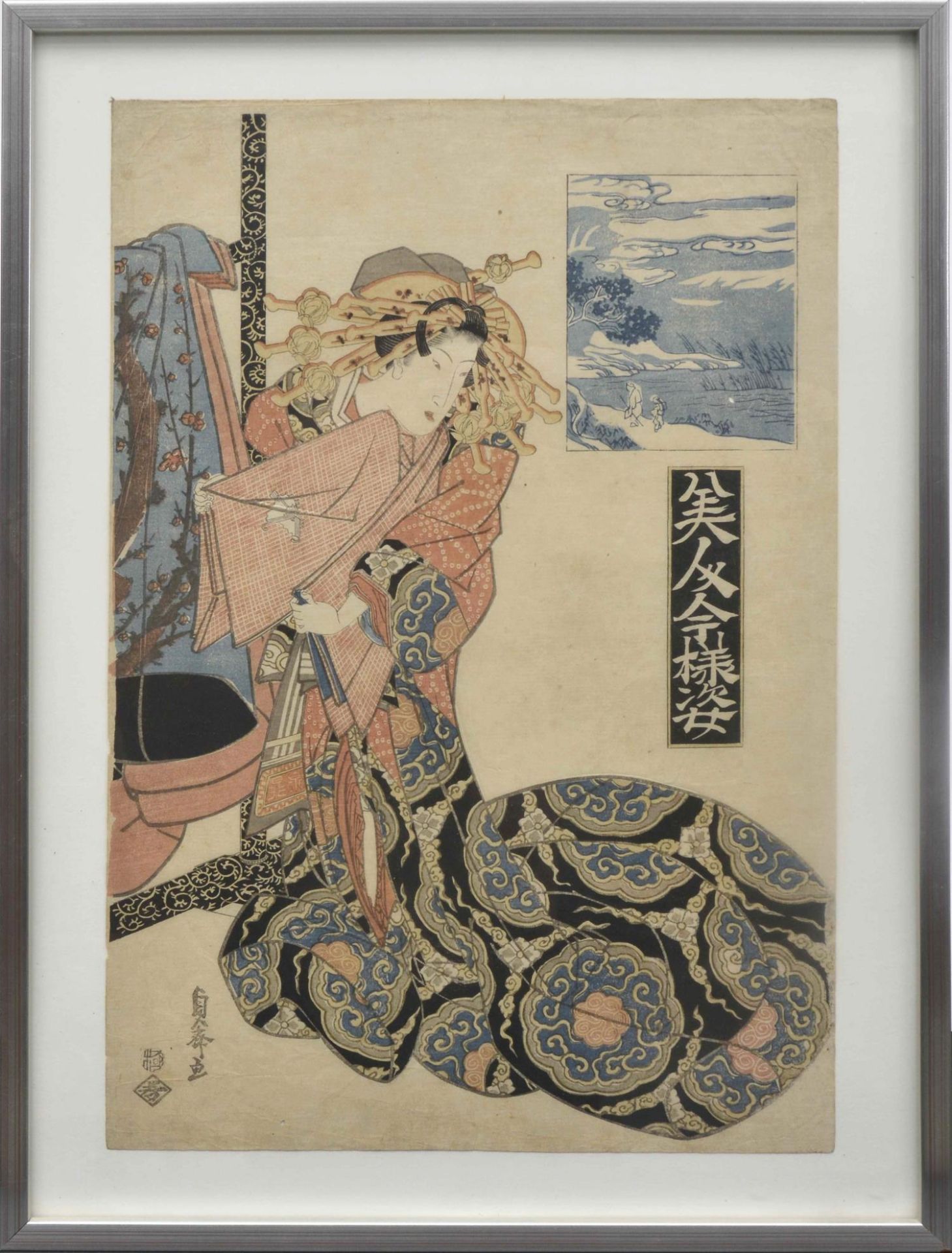 JAPON, Kitagawa Sencho (actif &amp;agrave; partir de 1835, JP), "Bijin debout, montrant des &amp;eac - Image 2 of 3