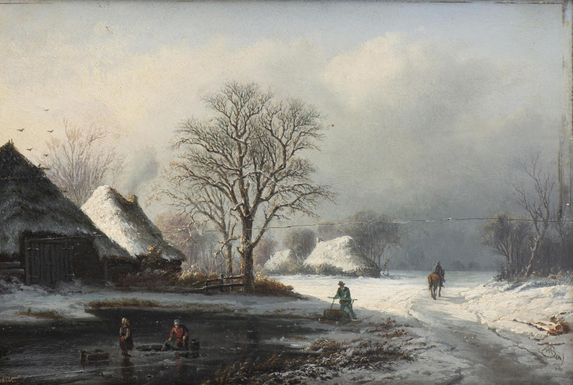 Ecole du nord XIXe "Paysage d'hiver", Huile sur bois...