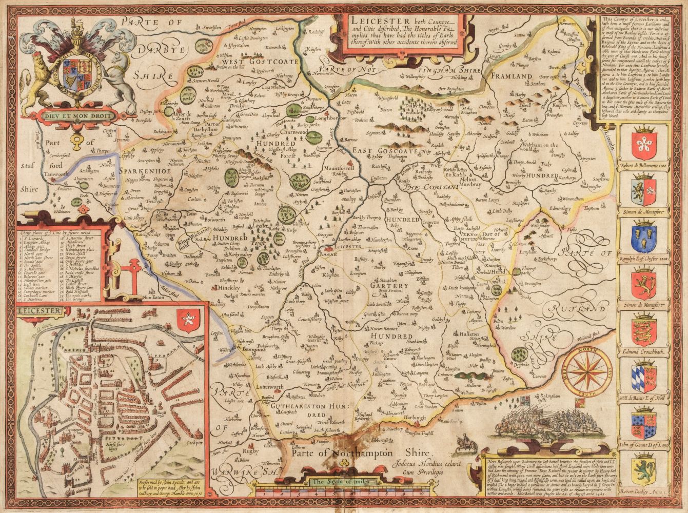 * Leicestershire. Speed (John), Leicester both Countye and Citie described..., circa 1627