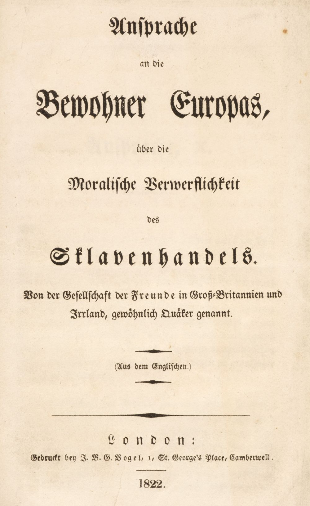 Forster (Josiah). Ansprache an die Bewohner Europas..., 1822