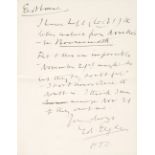 * Elgar (Edward, 1857-1934). Autograph letter signed