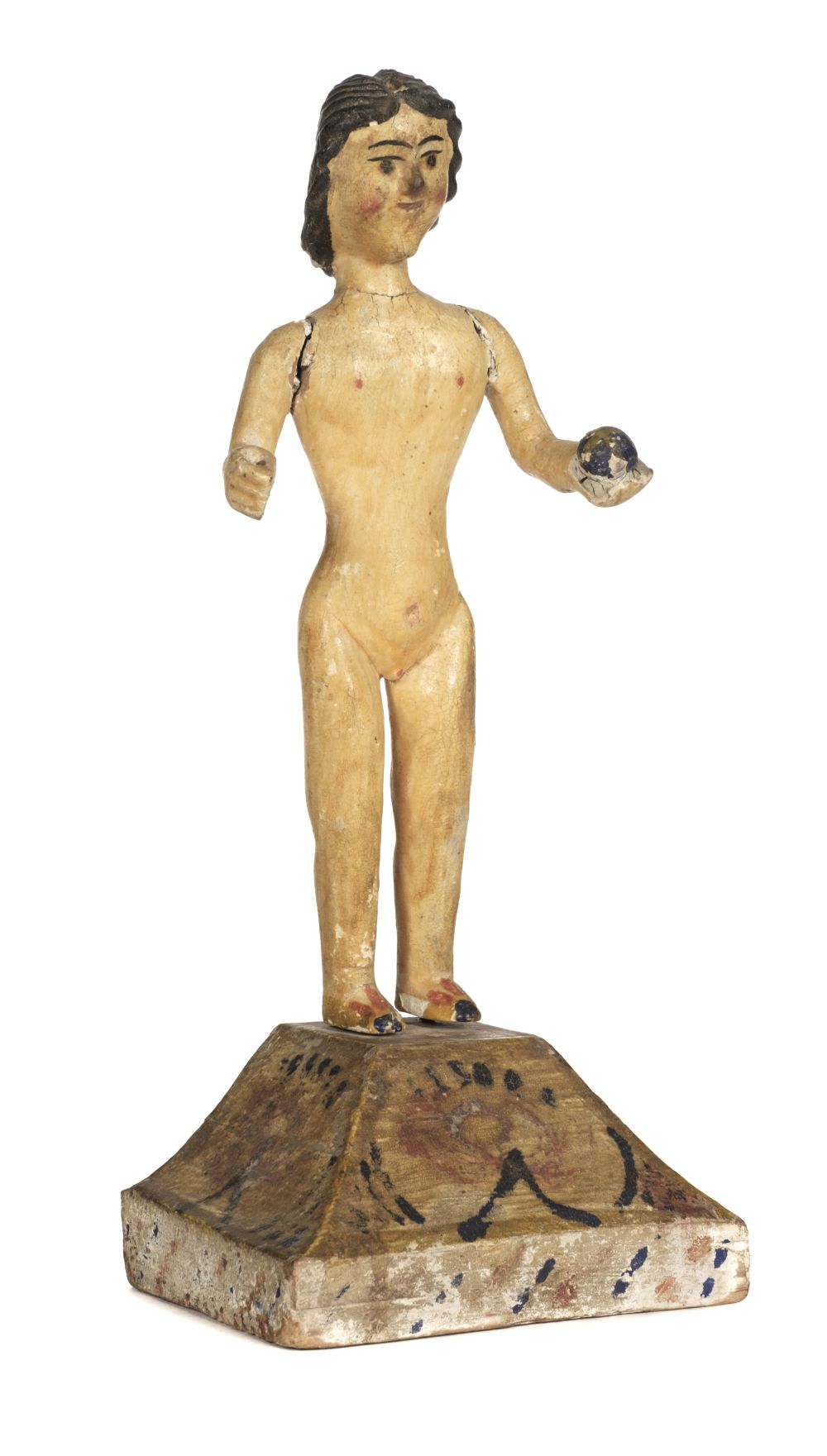 * Dolls. A primitive wooden doll on plinth, possibly South American, 19th century