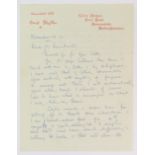 * Blyton (Enid, 1897-1968). Autograph letter signed, 12 November 1957