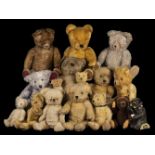 * Teddy Bears. An early teddy bear, probably British, 1930s, & others