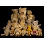 * Teddy Bears. An early teddy bear, probably British, 1930s, & others