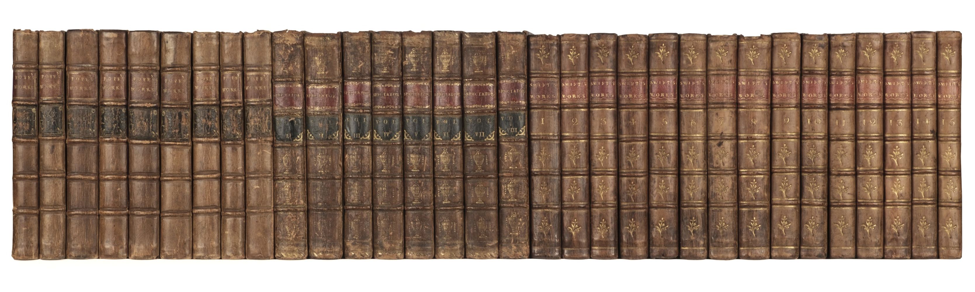 Pope (Alexander). The Works, 9 volumes, 1753, together with Swift, Works, 1774, & Spectator