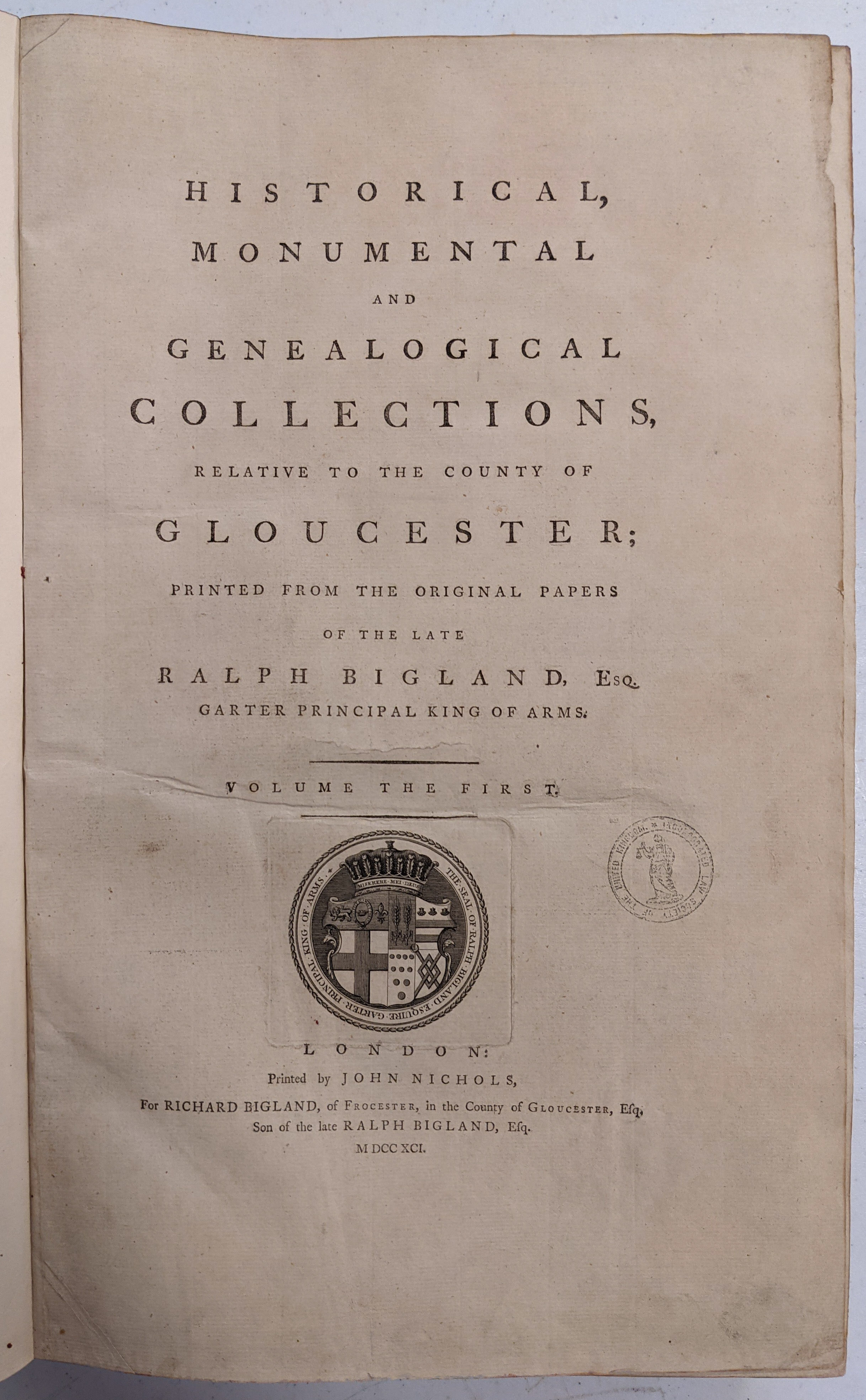 Bigland (Ralph). Historical, Monumental and Genealogical Collections..., 2 vols., 1791-92 - Image 2 of 5