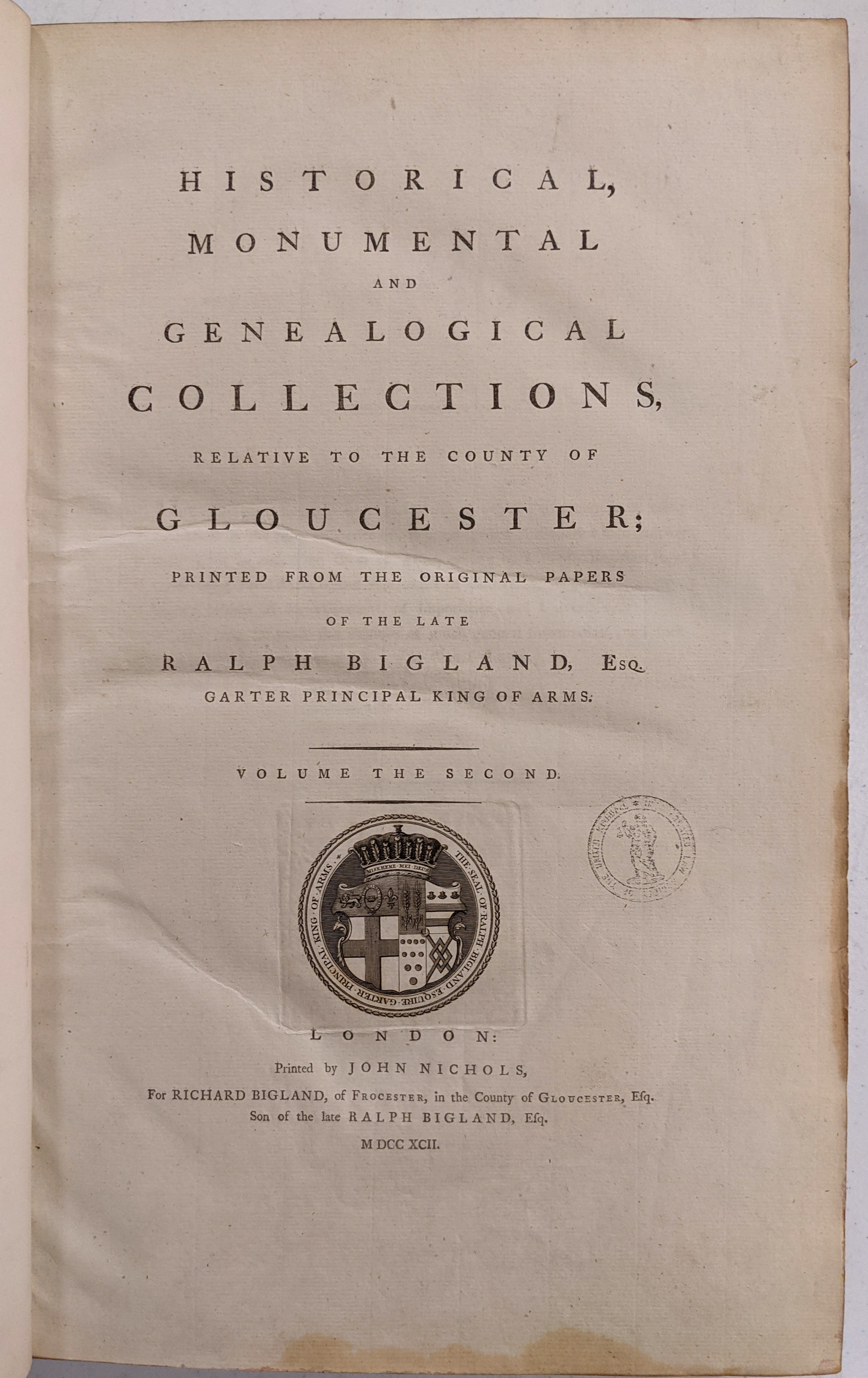 Bigland (Ralph). Historical, Monumental and Genealogical Collections..., 2 vols., 1791-92 - Image 4 of 5