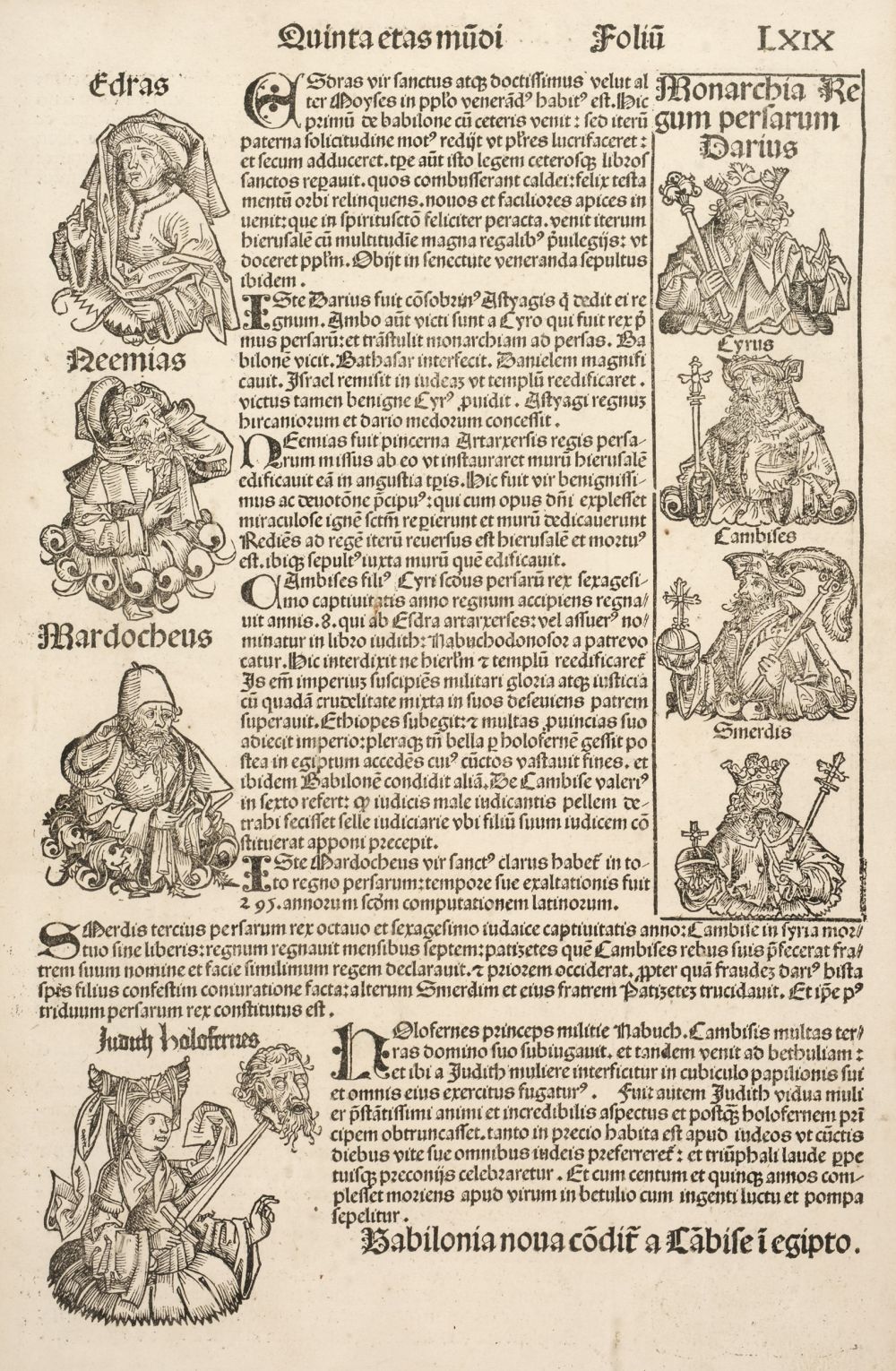 * Nuremberg Chronicle. Single leaf (folio 69) from the Liber Chronicarum, 1493