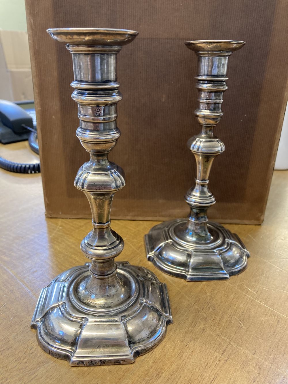 * Candlesticks. A pair of 18th century silver candlesticks - Image 2 of 11