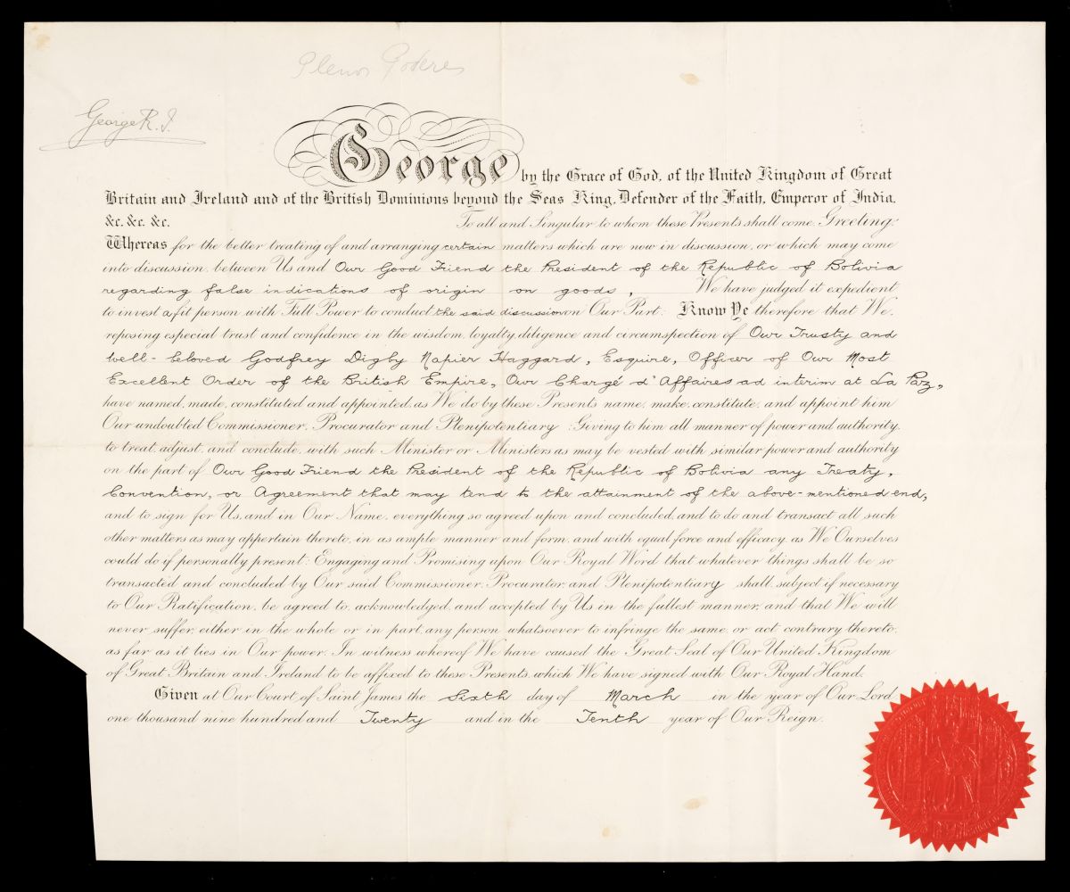 * George V (1865-1936). Document Signed, 1920