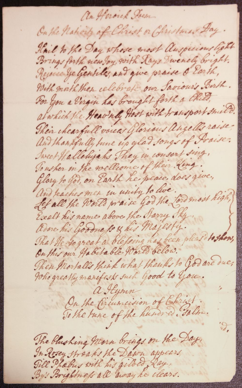 * Theology manuscript. 'A Heroic Poem. On the Nativity of Christ or Christmas Day', c.1730?