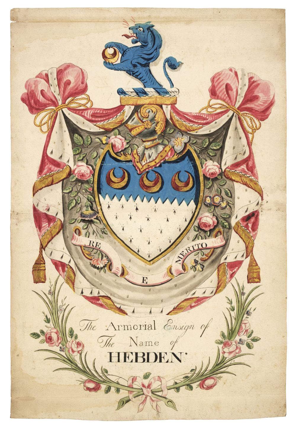 * Heraldry. 'The Armorial Ensign of the Name of Hebden', 19th century