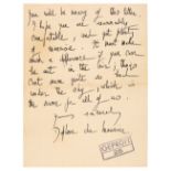 * Du Maurier (Daphne, 1907-1989). Autograph letter signed, 1942