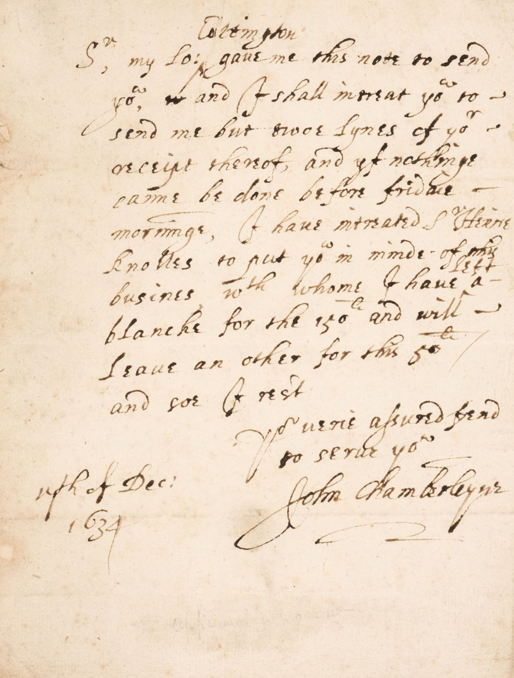 * Chaloner (Sir Thomas, the elder, diplomat and writer, 1521-1565). Autograph inscription signed