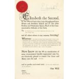 * Elizabeth II (1926-). Document Signed, Elizabeth R, circa 1977