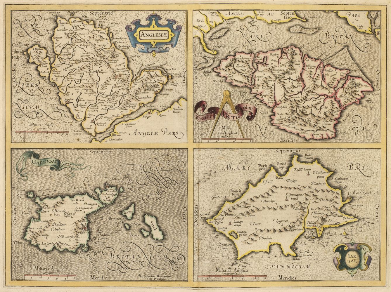 British Islands. Mercator G. & Hondius J.). Anglesey, Garnesay, Jarsay, Wight Vectis.., circa 1620