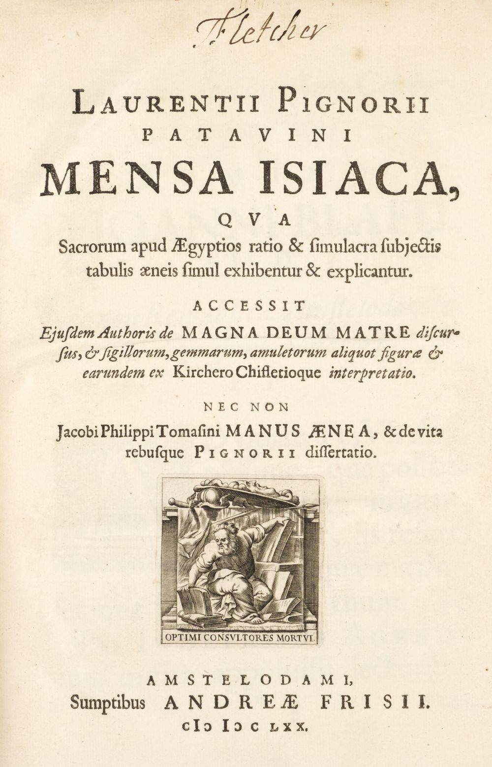 Pignoria (Lorenzo). Mensa Isiaca, 3rd edition, 1669-70, ex libris Fletcher of Saltoun