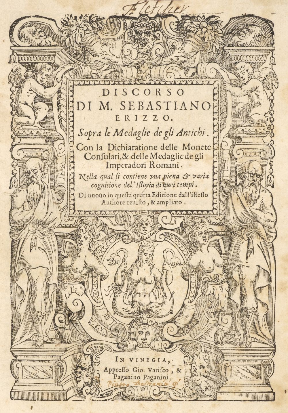 Erizzo (Sebastiano). Discorso sopra le medaglie, 4th edition, 1584, ex libris Fletcher of Saltoun