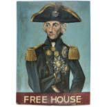 * Pub sign 'Free House' with portrait of Lord Nelson