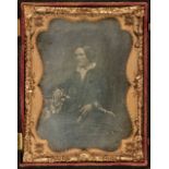 * Daguerreotypes. A one-quarter plate daguerreotype of a seated young woman holding a book, circa