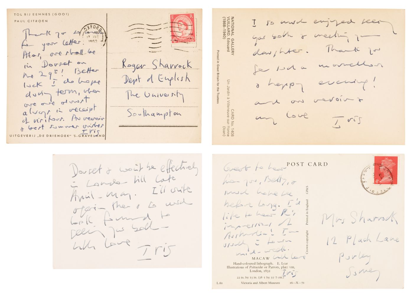 * Murdoch (Iris, 1919-1999). A series of 9 Autograph Letters, 1966-1985