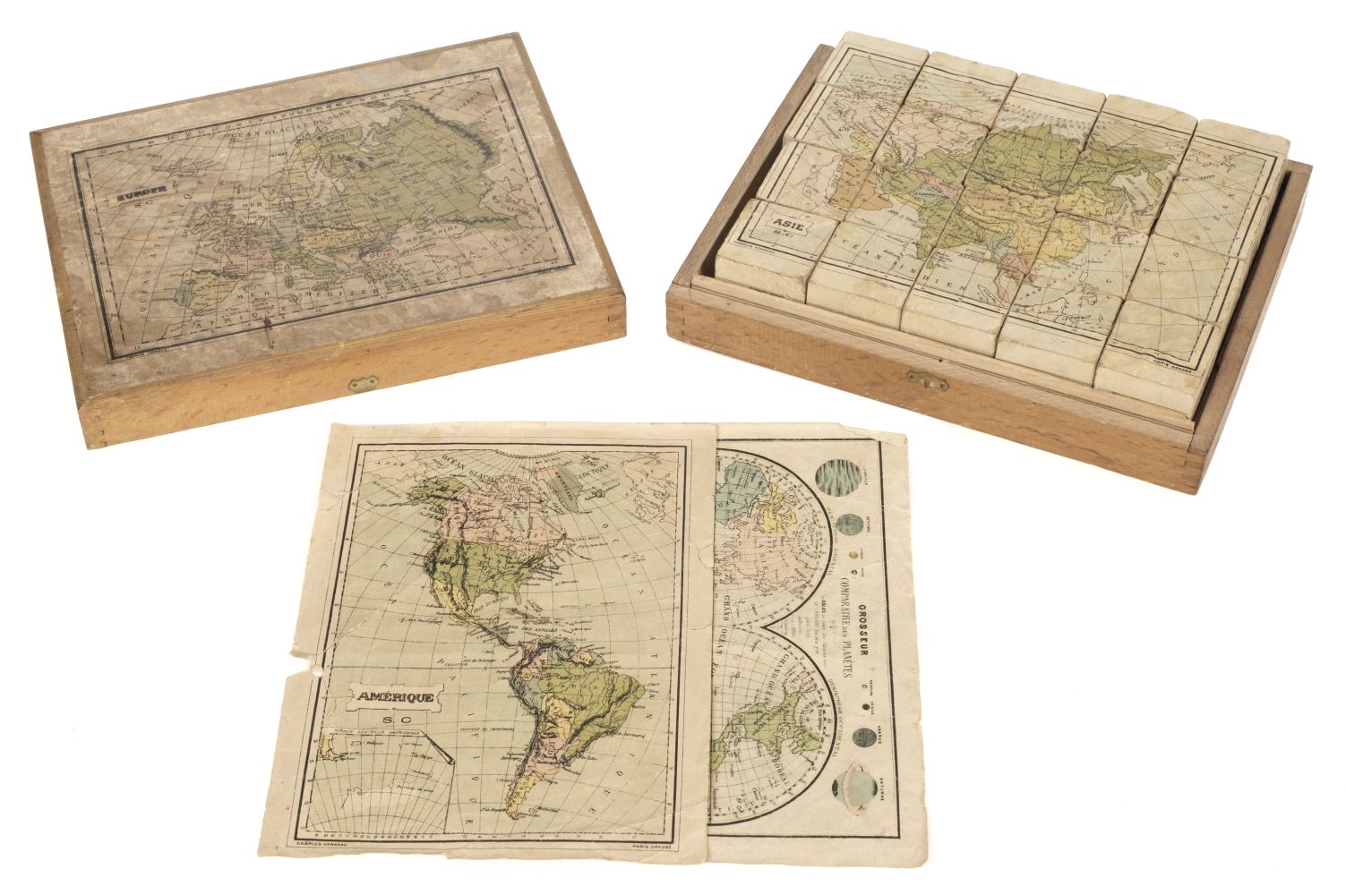 * Victorian Map Block Puzzle. A boxed set of map puzzle blocks, Paris, late 19th century