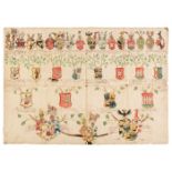 * German [Bavarian] Pedigree Wappenrolle. Finely hand-painted single sheet armorial pedigree, c. 168