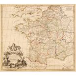 France. Senex (John), A New map of France shewing the Roads and Post Stages..., 1719