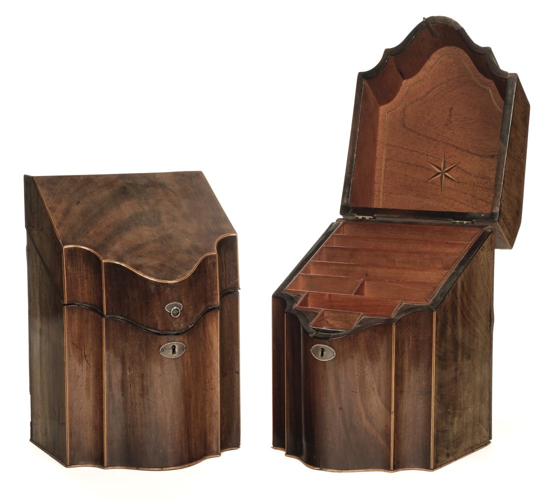 * Knife Boxes. Pair of George III mahogany knife boxes