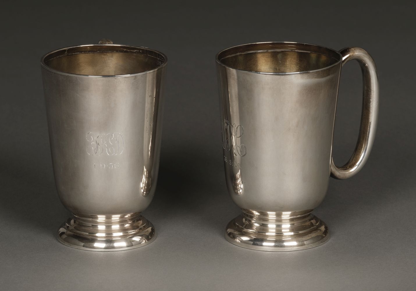 * Silver mugs, Walker & Hall, Sheffield 1930 and 1955