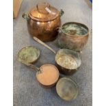* Copperware. Victorian copper cauldron and other items
