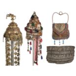 * Tribal. A large belt, possibly Indian, 19th century, plus festival headdresses and a purse