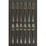 * Forks. 12 George III silver table forks by Thomas Wilkes Barber, London 1809