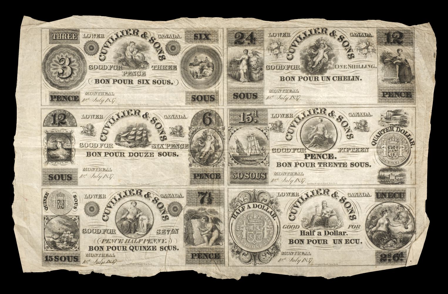 * Banknotes. Lower Canada Bank, Gulliver & Sons 1837