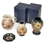 * Moorcroft. A modern Moorcroft pottery vase in the Spike pattern and other items