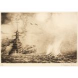 * Haden (Francis Seymour, 1818-1910). Two Battleships Firing at Sea, with spotter biplanes above