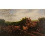 * English School (mid-19th century). Rural landscape with shepherd and flock