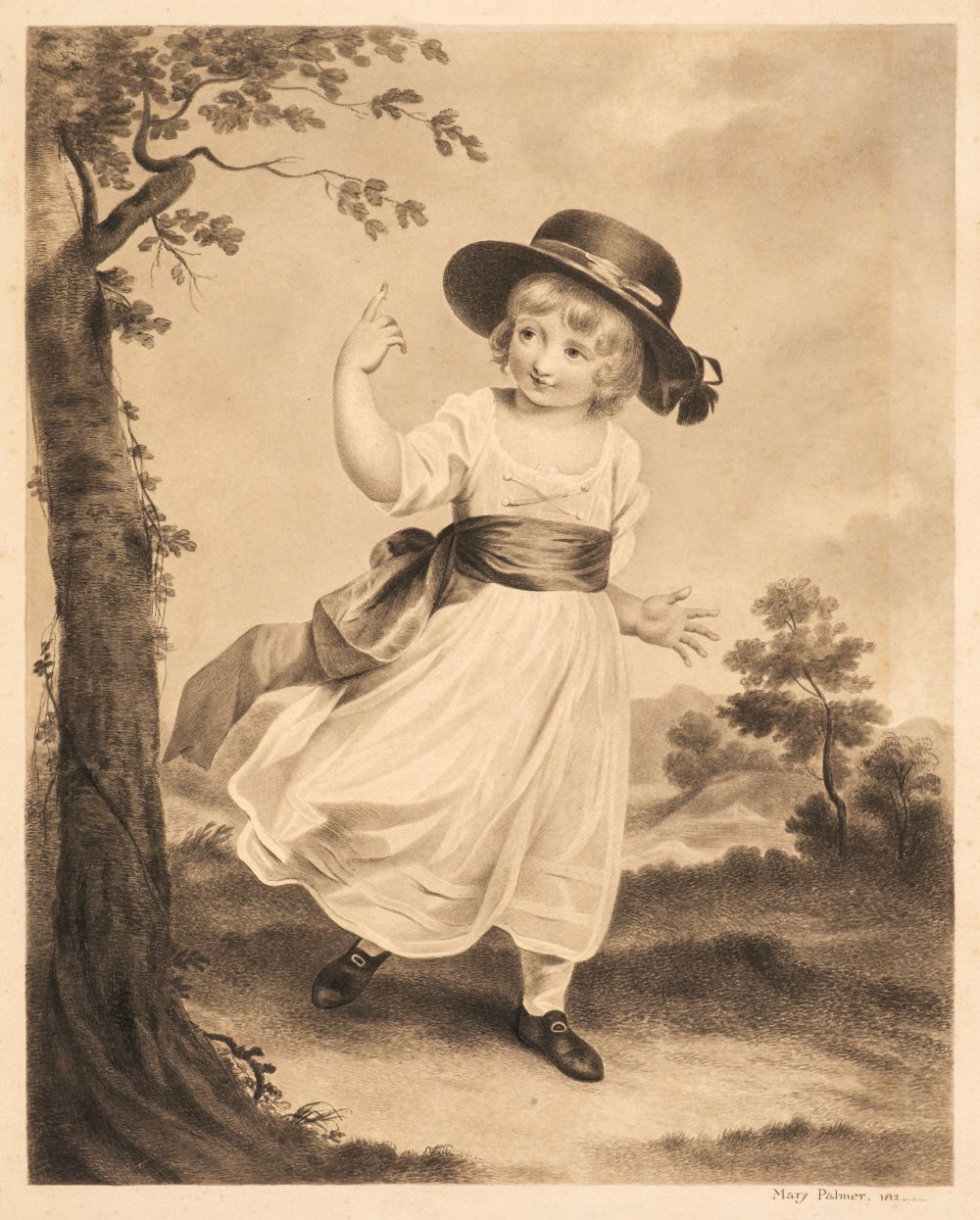 * Palmer (Mary, early 19th century). Young boy in hat ... skipping in a wooded landscape, 1812