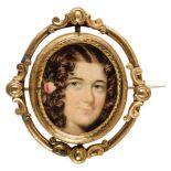 * English School. Portrait miniature of a young lady, with lock of hair, circa 1830