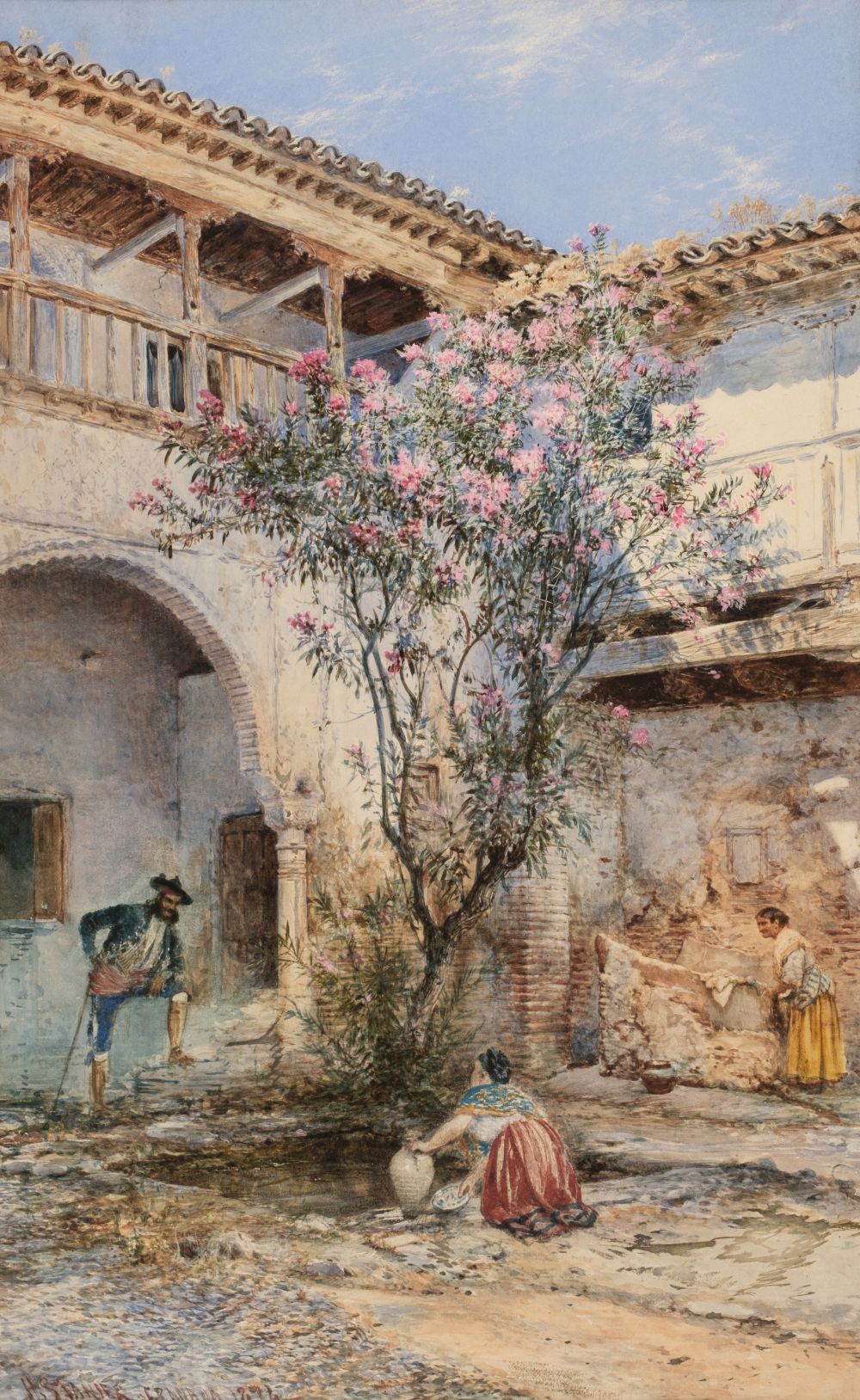 * Stanier (Henry, circa 1831-1894). A Spanish courtyard scene in Granada with figures, 1894