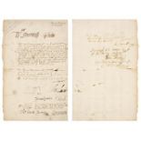 * Cromwell (Richard, 1626-1712). A rare and early autograph document signed