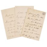 * Disraeli (Benjamin, 1804-1881). A group of three autograph letters