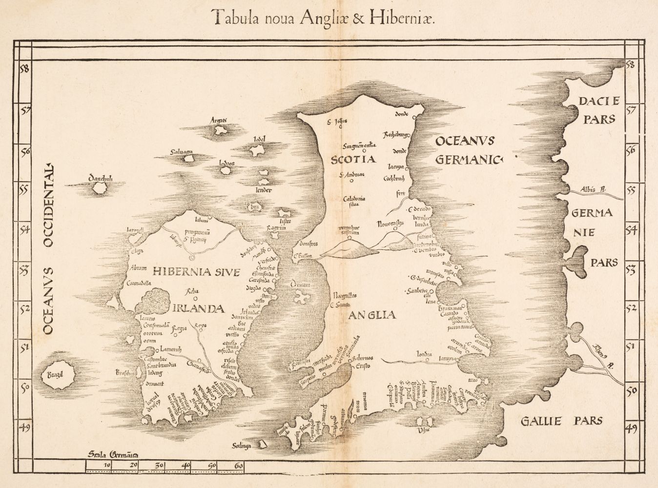 British Isles. Waldseemuller (Martin), Tabula nova Angliae & Hiberniae, Vienne, 1541