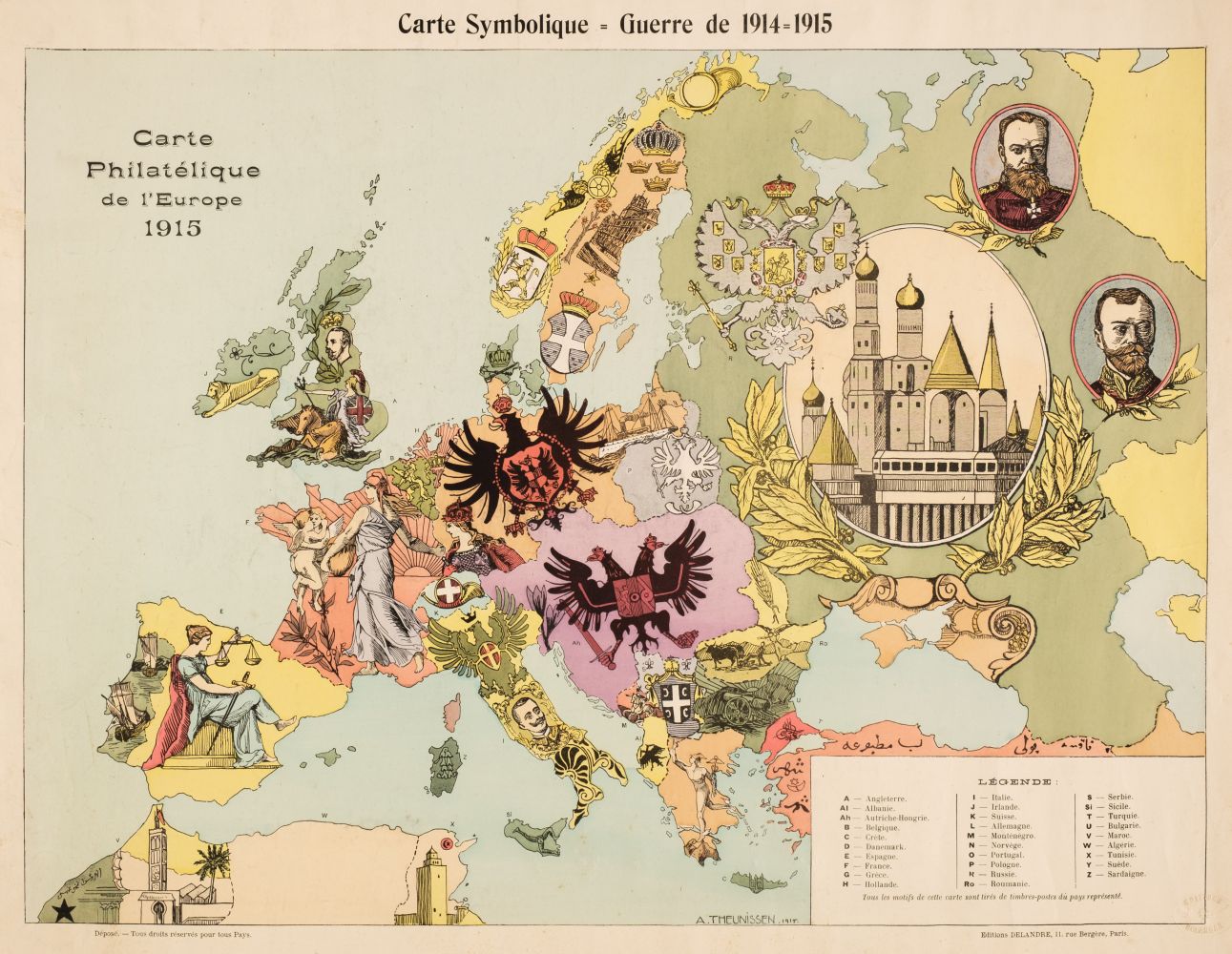 Europe. Theunissen (Andre), Carte Philatelique de l'Europe 1915, De Landre, Paris, 1915