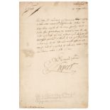 * Prince Rupert of the Rhine. Letter signed, 1672