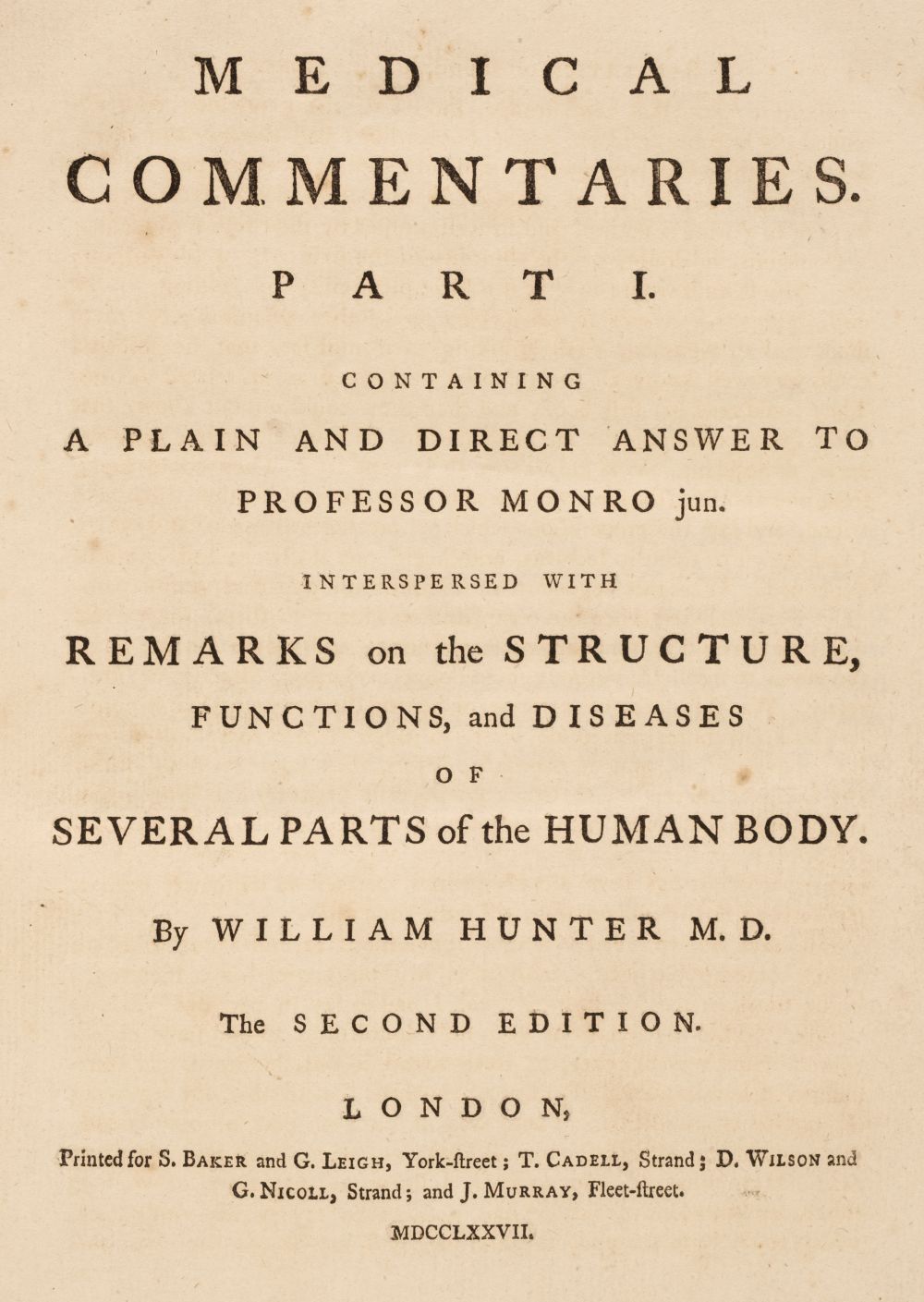 Hunter (William). Medical Commentaries. Part I., 2nd edition, 1777